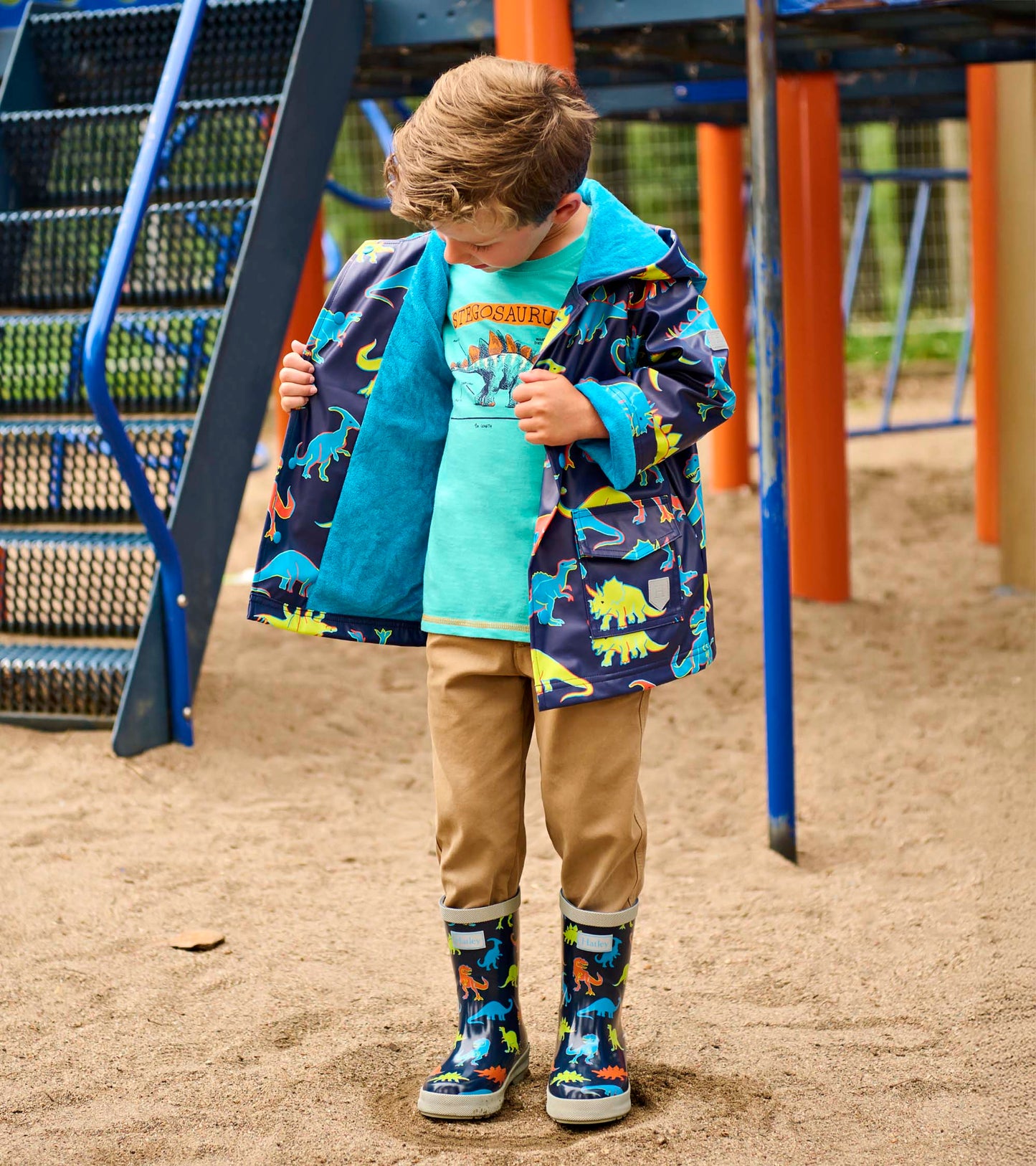 Boys Neon Dinos Rain Jacket