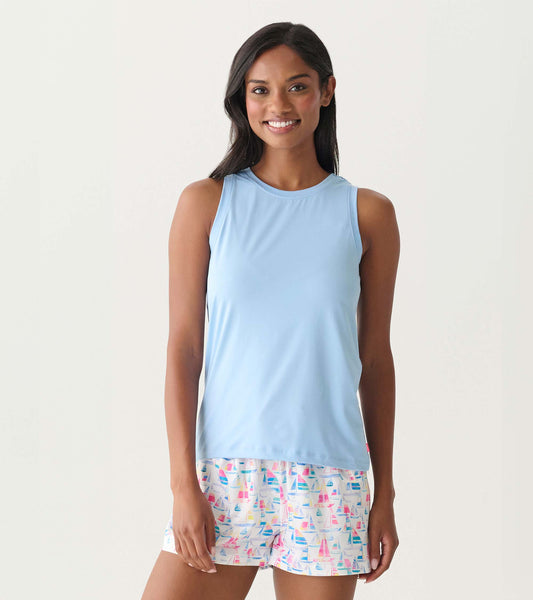 Women's Placid Blue Polyknit Scoop Neck Tank Top