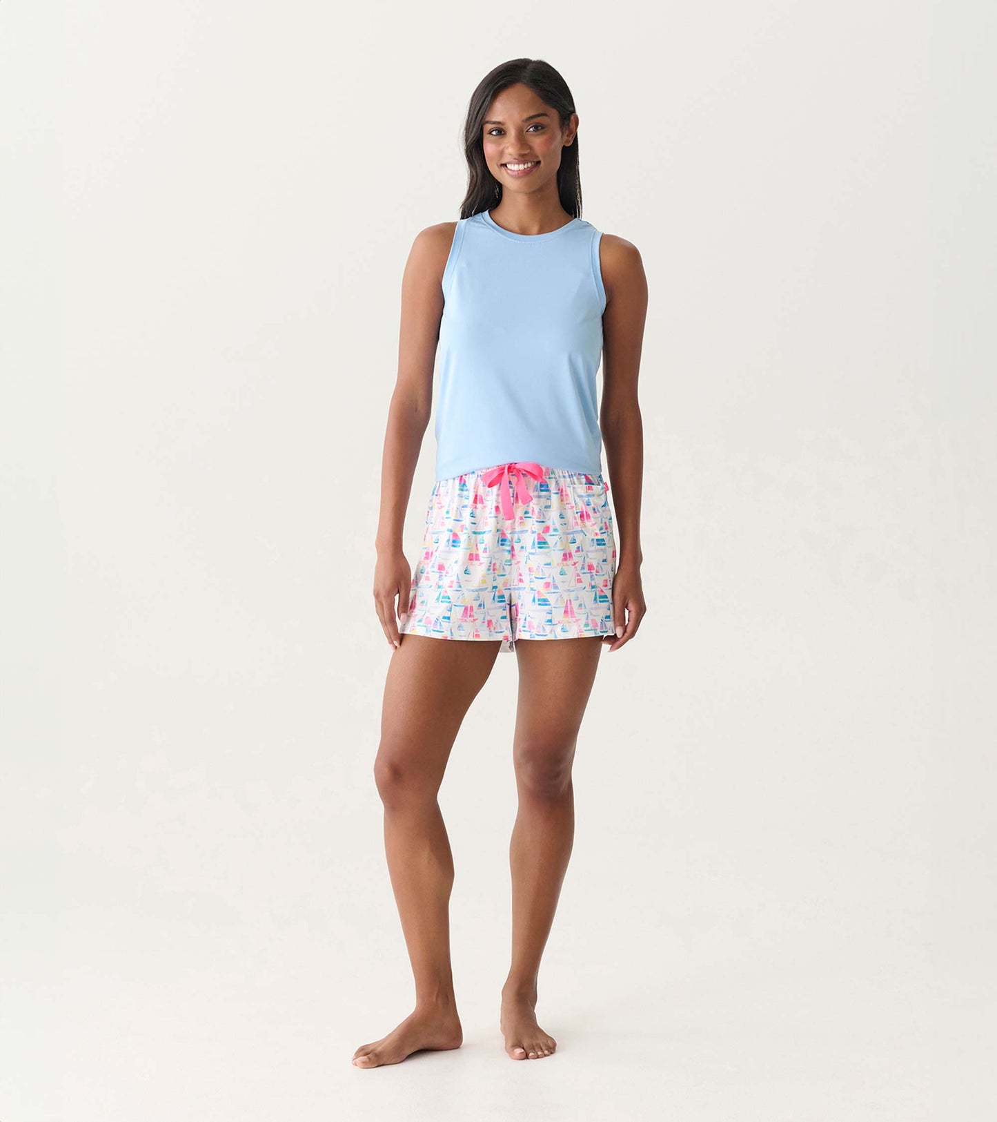 Women's Painted Sailboats Polyknit Pajama Shorts