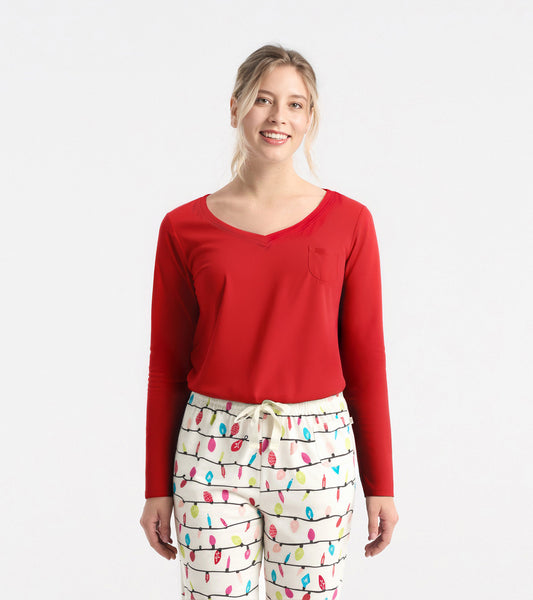 T-shirt à manches longues en tricot de polyester – Rouge