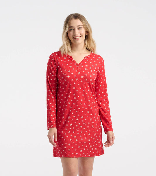 Chemise de nuit à manches longues – Flocons de neige rouge