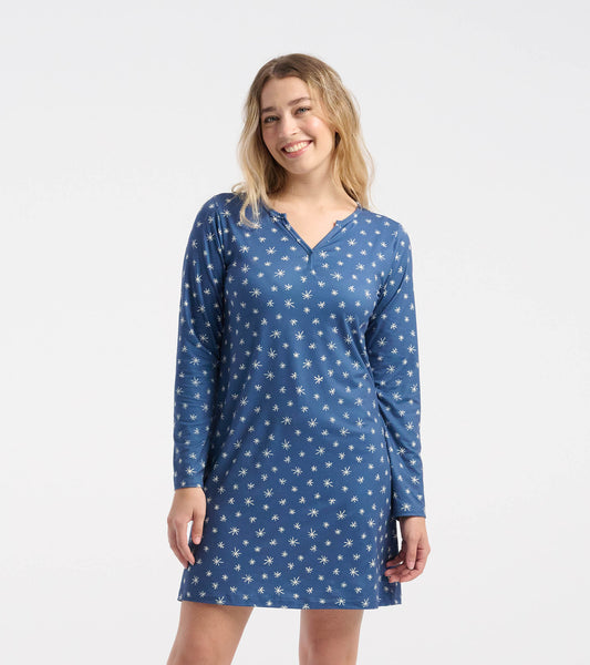 Women's Blue Snowflakes Polyknit Long Sleeve Nightshirt