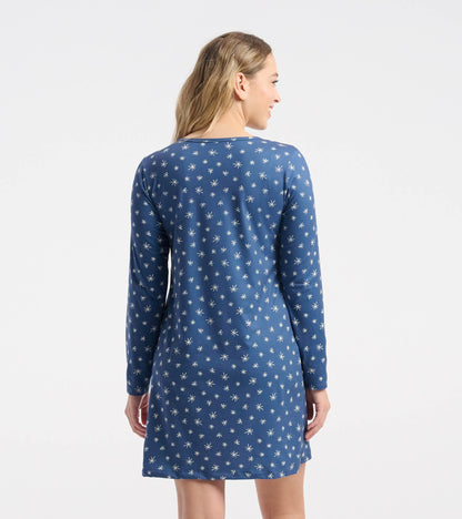Chemise de nuit à manches longues – Flocons de neige bleu