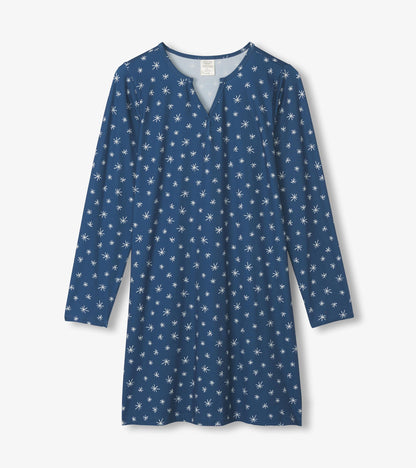 Chemise de nuit à manches longues – Flocons de neige bleu