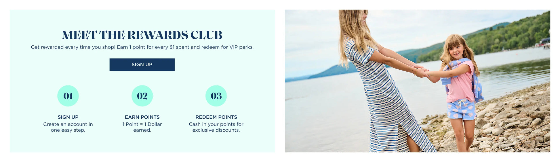 Promotes the Rewards Club loyalty program and encourages sign-up. With "Meet the Rewards Club" text.