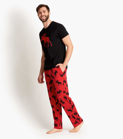Pantalon de pyjama en jersey pour homme – Orignal sur fond rouge