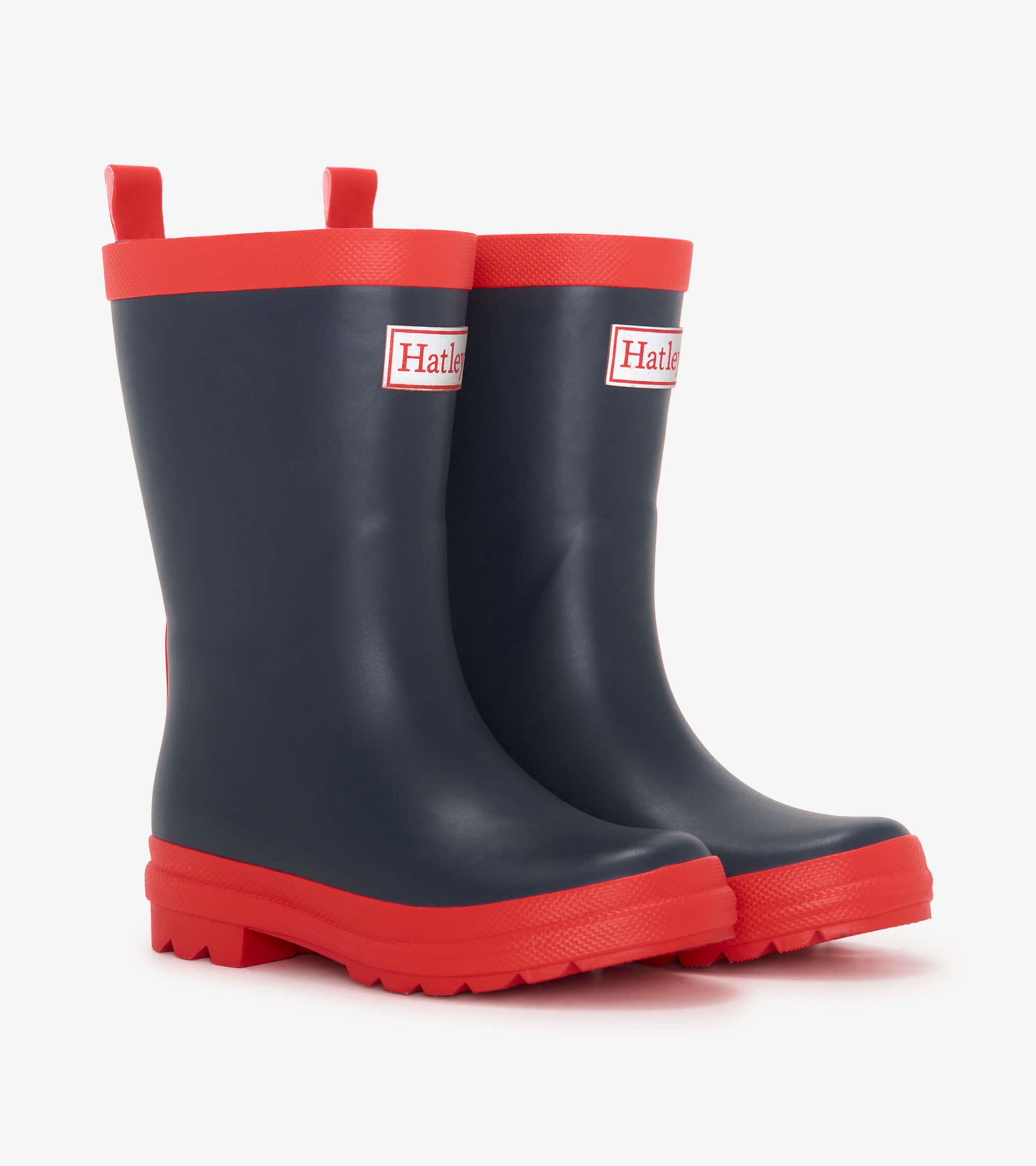 Kids Navy Red Matte Rain Boots