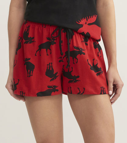 Moose on Red Women's Cotton Sleep Shorts