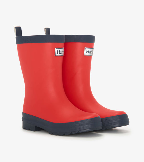 hatley Bottes de pluie au fini mat pour enfant – Rouge avec bordures bleu marine