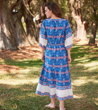 Robe longue celine – Motifs de losanges créés par shibori