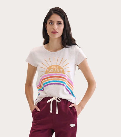 T-shirt en jersey flammé pour femme, collection Heritage – Soleil et arc-en-ciel