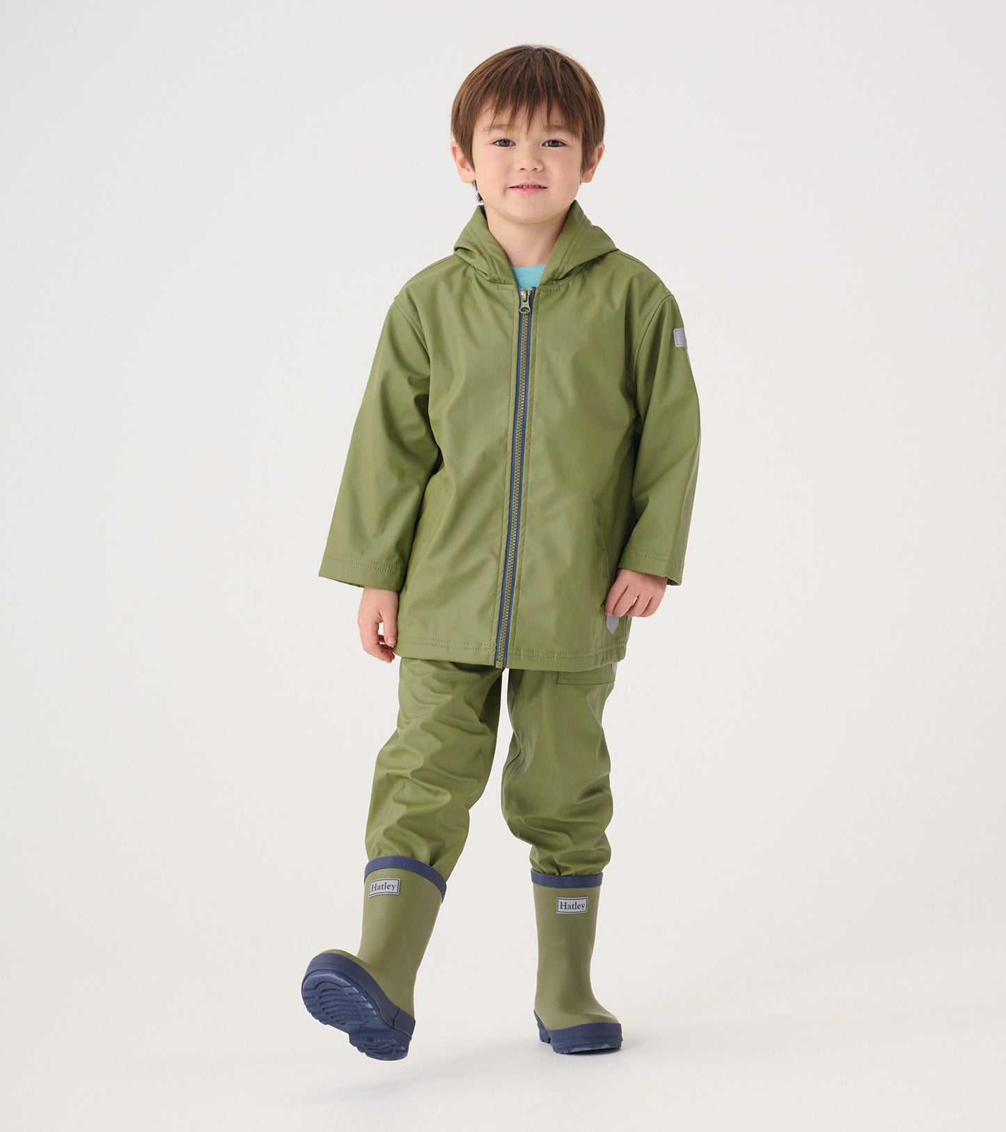 Boys Forest Green Zip-Up Rain Jacket