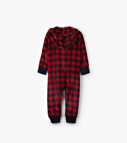 Combinaison de jour à capuchon en molleton pour enfant – Tartan rouge et noir