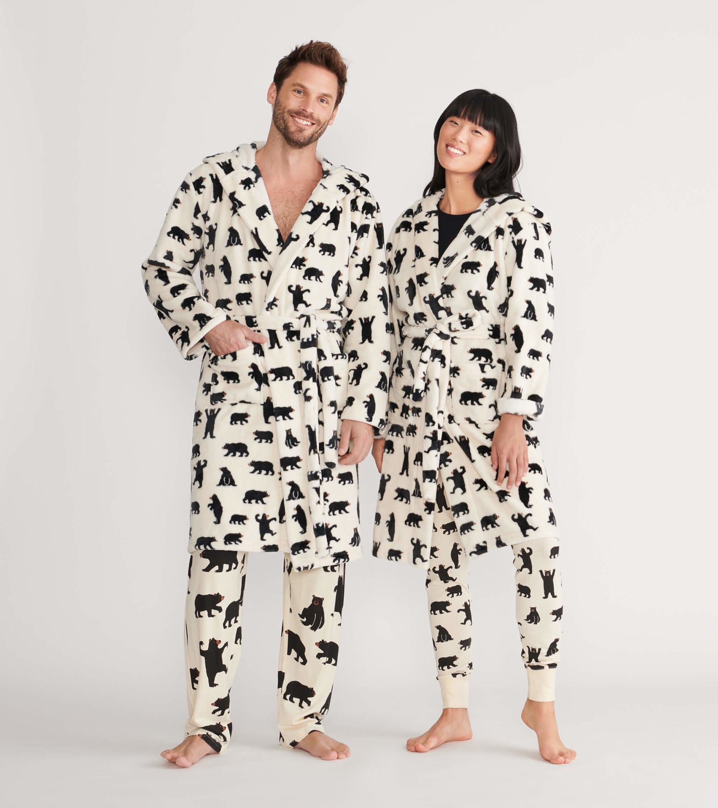 Peignoir en molleton pour adulte – Ours noirs sur fond naturel