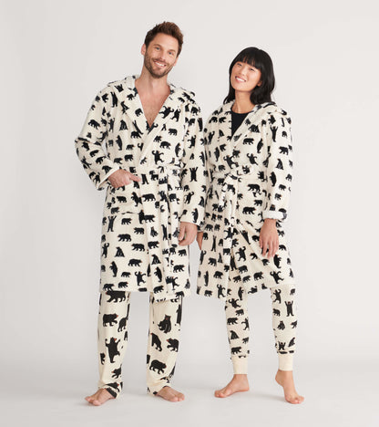 Peignoir en molleton pour adulte – Ours noirs sur fond naturel