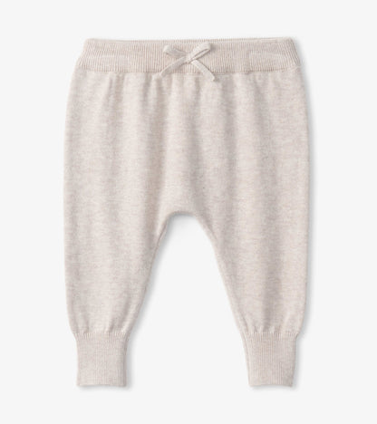 Light beige pull-on sweater pants for babies, featuring a soft knit material and elastic waistband with a drawstring.