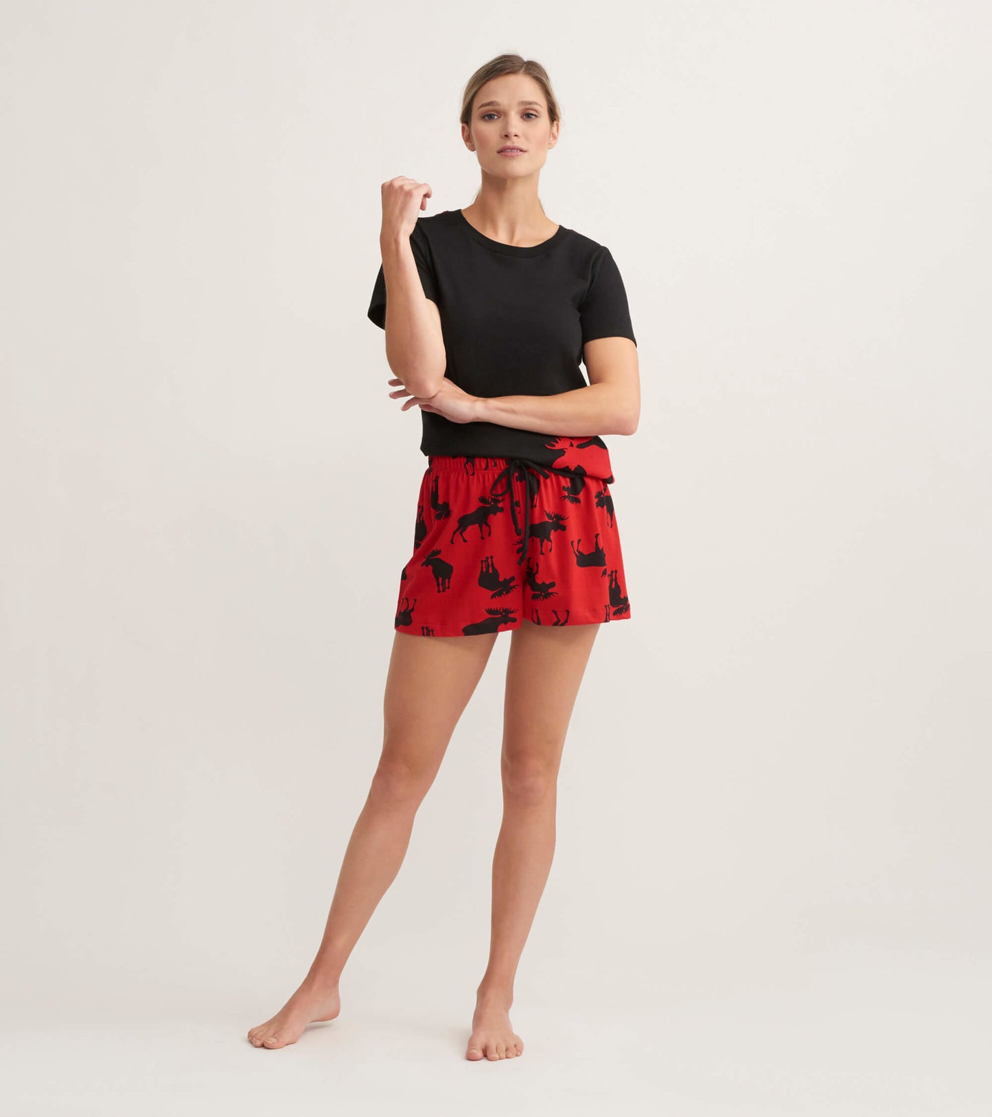 Moose on Red Women's Cotton Sleep Shorts