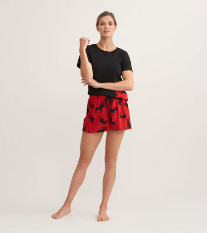 Moose on Red Women's Cotton Sleep Shorts