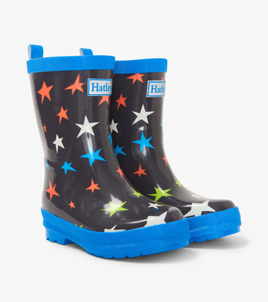 hatley Bottes de pluie au fini lustré pour enfant – Étoiles colorées sur fond gris