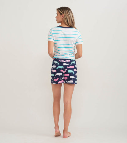 Nautical Whales Women's Cotton Sleep Shorts