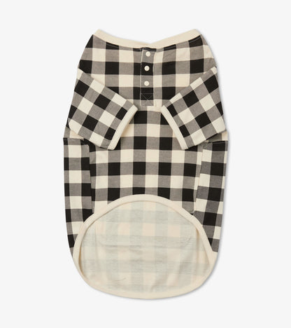 Cream plaid dog tee with black and white checkered pattern, featuring a round neck and short sleeves.
