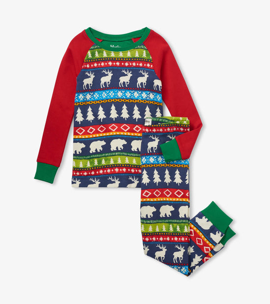 hatley Pyjama avec haut à manches raglan pour enfant – Fair Isle bleu marine