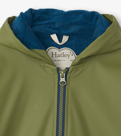 Boys Forest Green Zip-Up Rain Jacket