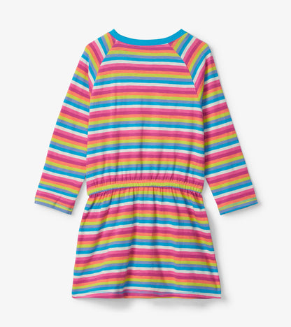 Girls Rainbow Stripes Drop Waist Dress
