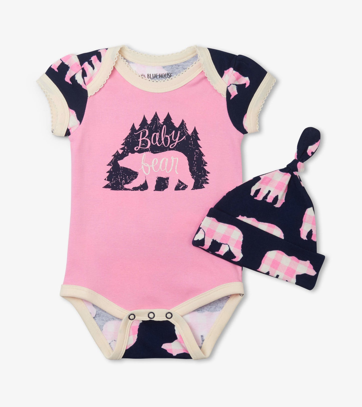 Cache-couche et bonnet – Bébé ours rose