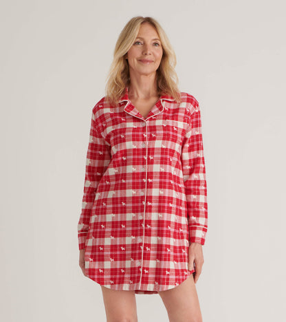 Chemise de nuit en flanelle pour femme – Chiens sur motif écossais