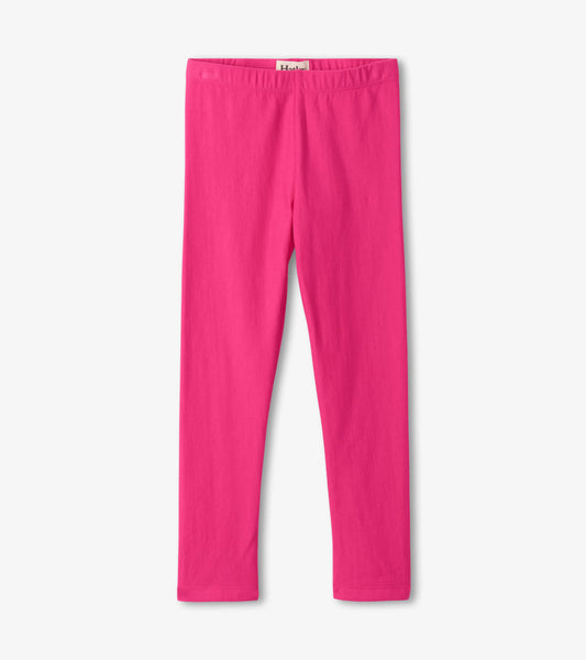 Bright magenta leggings made from soft, stretchy material, featuring a comfortable elastic waistband.