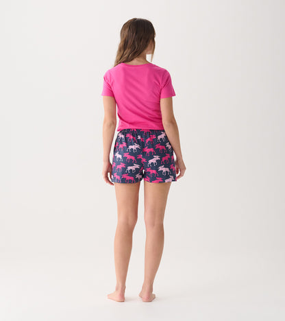 Caleçon de nuit pour femme – Orignaux framboise