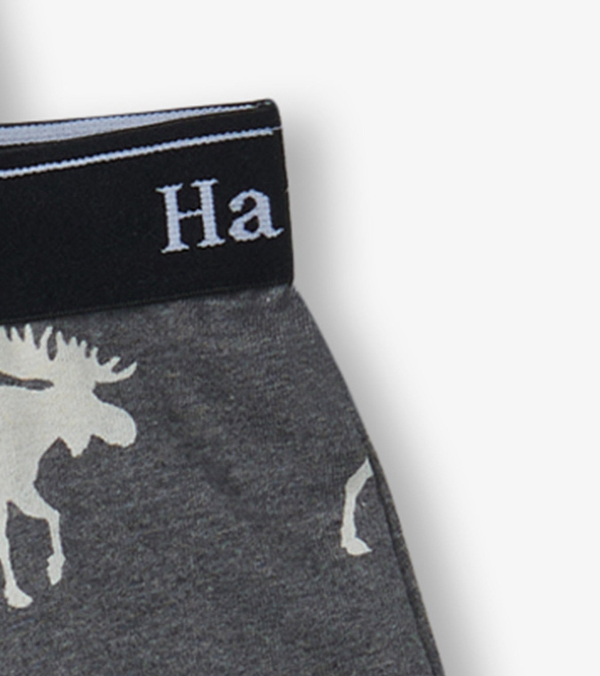 Gray boxer briefs featuring animal silhouettes and a black waistband.