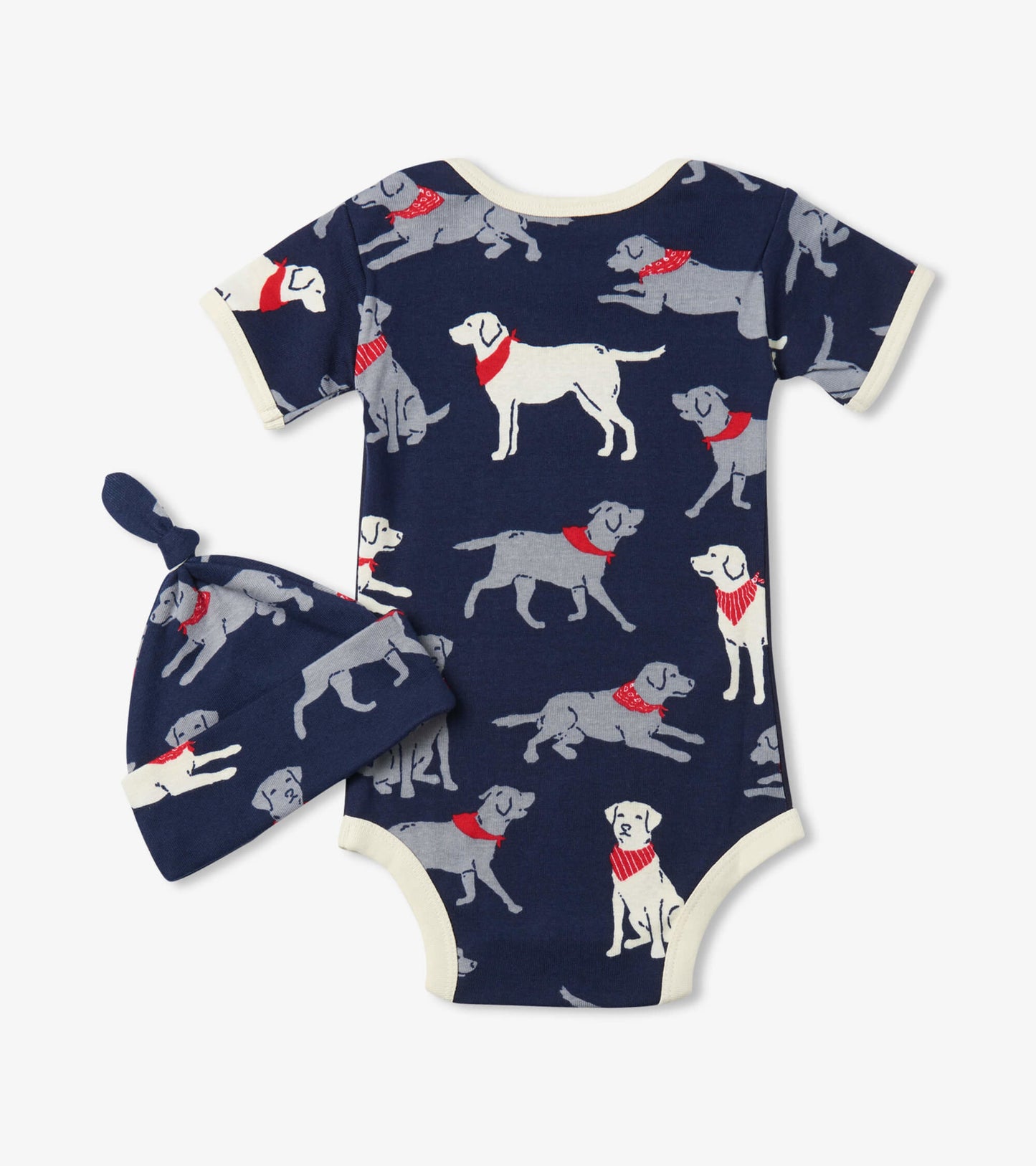 Cache-couche et bonnet – Labradors à bandana sur fond bleu marine