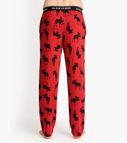 Pantalon de pyjama en jersey pour homme – Orignal sur fond rouge