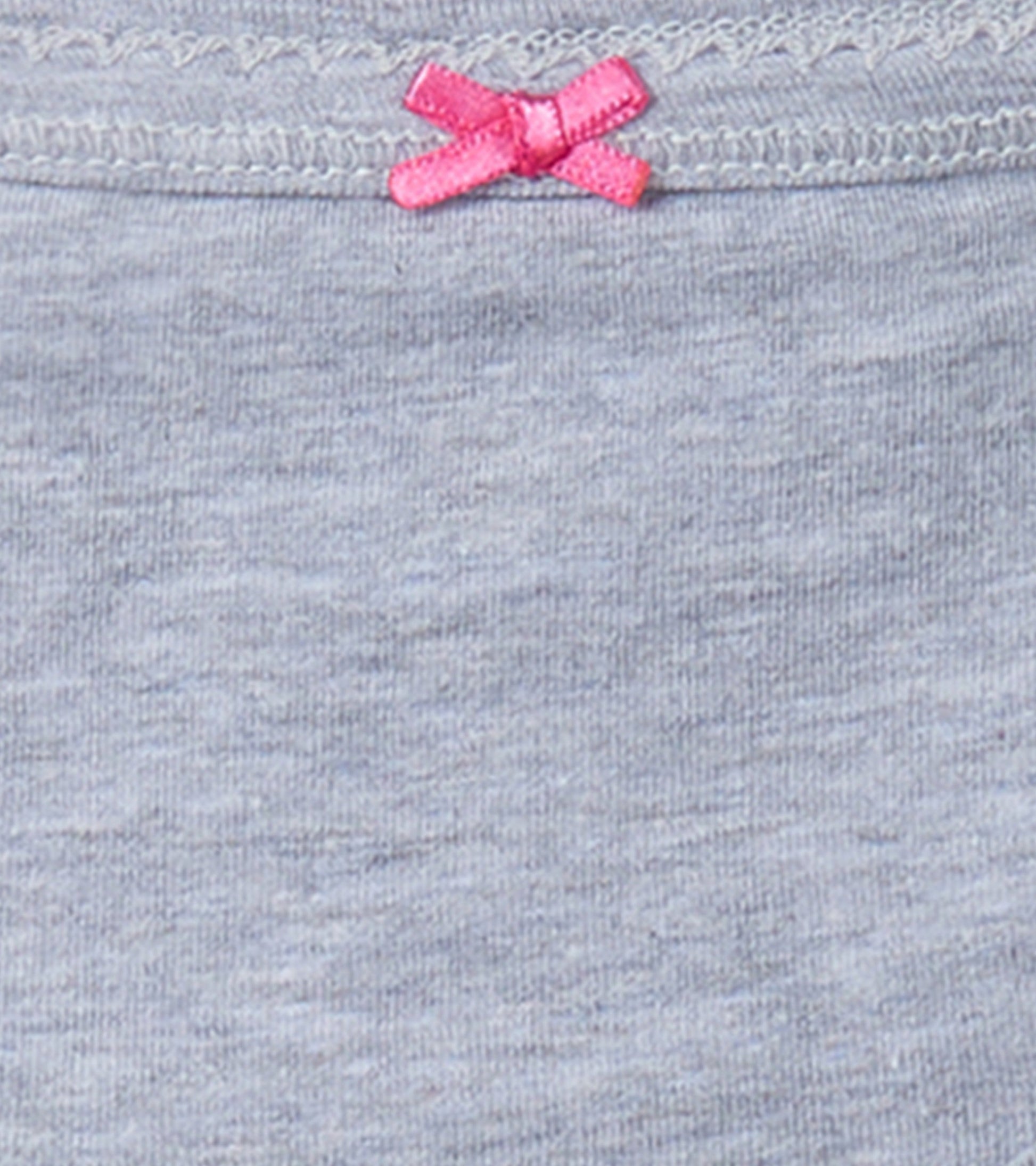 Gray hipster underwear with a soft texture and a pink bow detail on the waistband.
