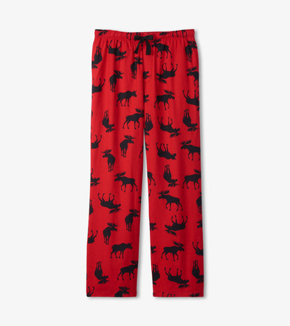 Pantalon de pyjama en flanelle pour homme – Orignaux sur fond rouge