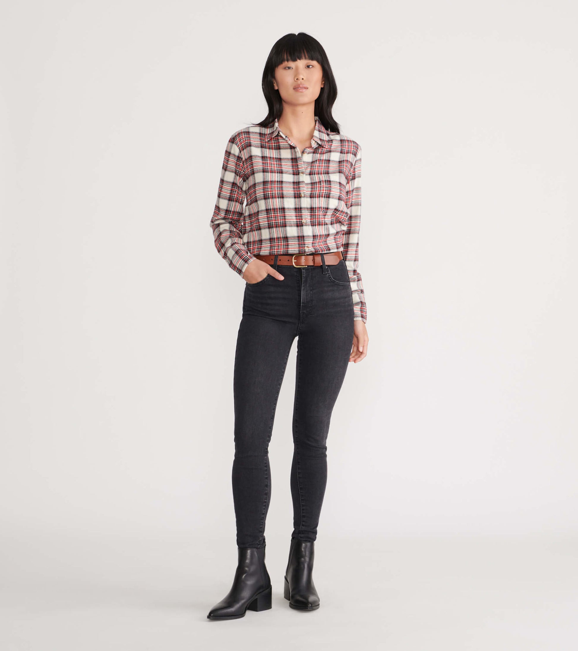 Cream Plaid Women's Heritage Flannel Shirt - Main Image