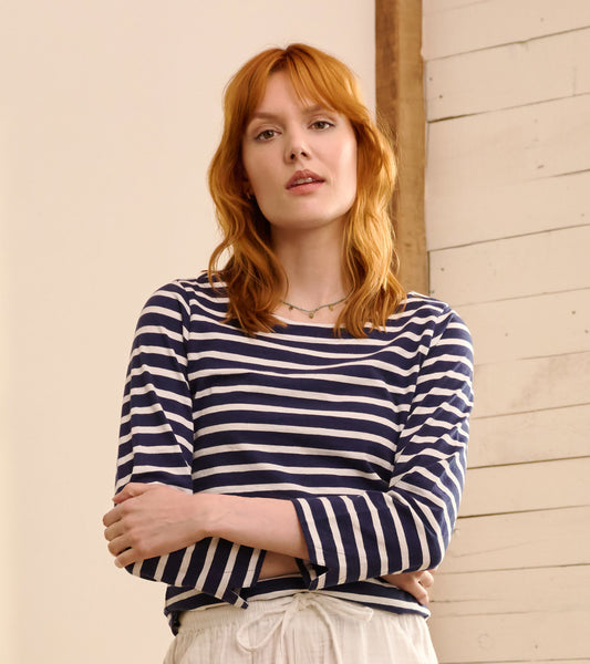 Chandail breton à col boutonné – Rayures bleu marine