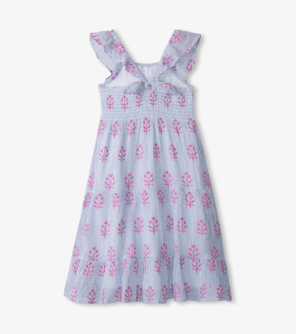 Robe froncée en seersucker – Fleurs sauvages