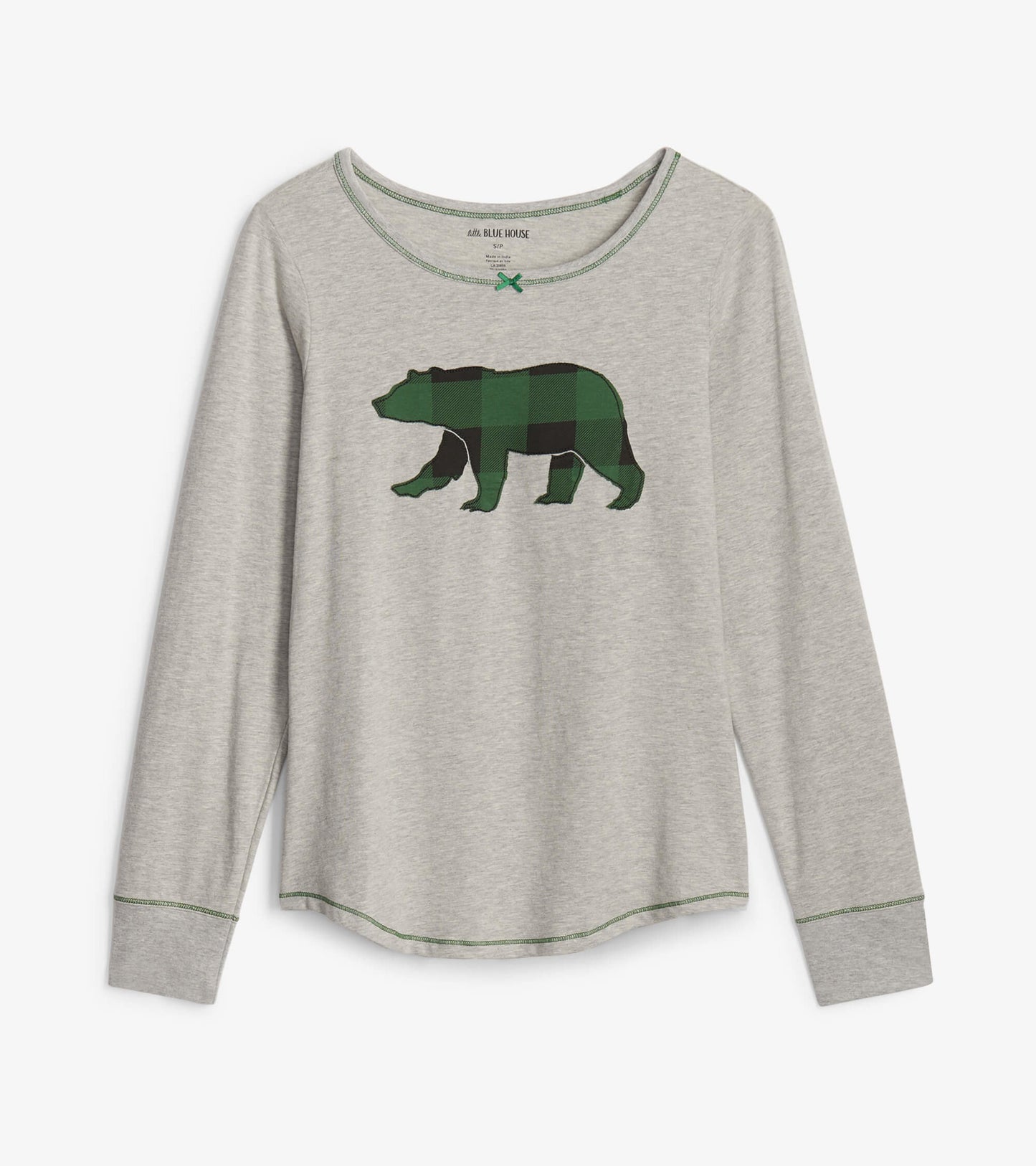 Haut en jersey extensible pour femme – Ours à motif tartan vert forêt