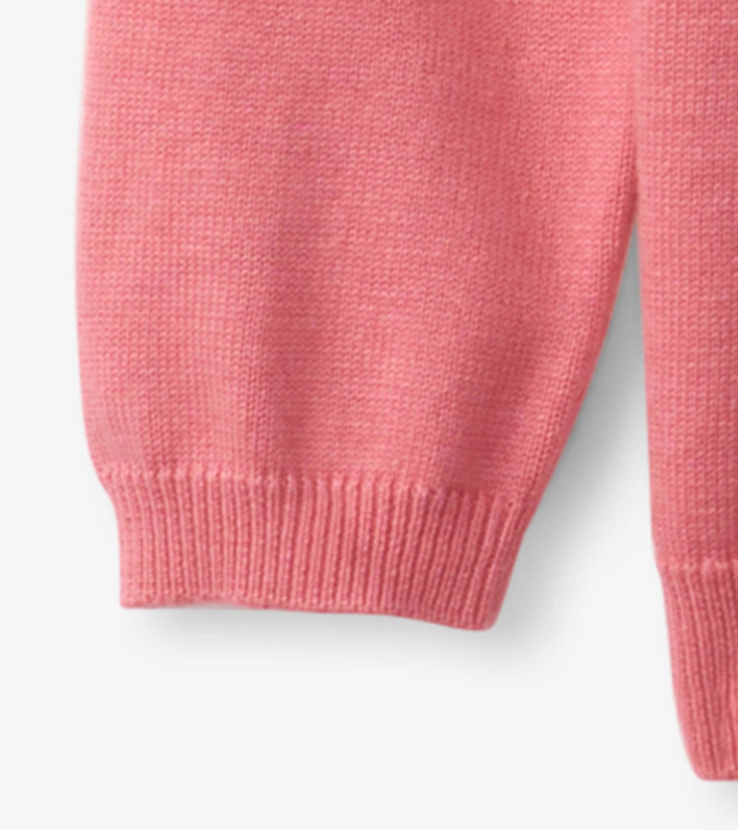 Pink striped sweater with ruffle sleeves, featuring a soft knit texture and ribbed cuffs, suitable for young children.