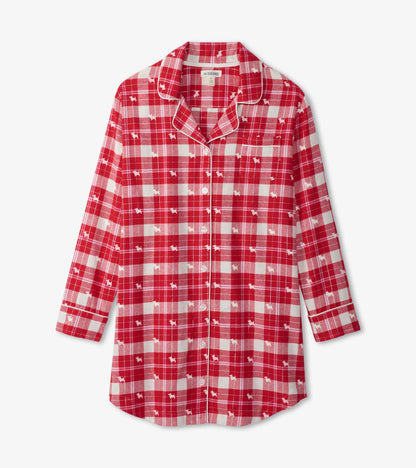 Chemise de nuit en flanelle pour femme – Chiens sur motif écossais