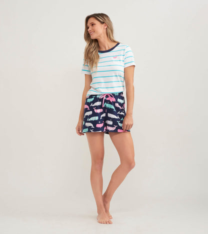 Nautical Whales Women's Cotton Sleep Shorts