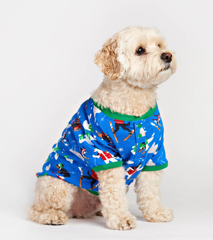 T-Shirt pour chien – Chiens en ski sur fond bleu