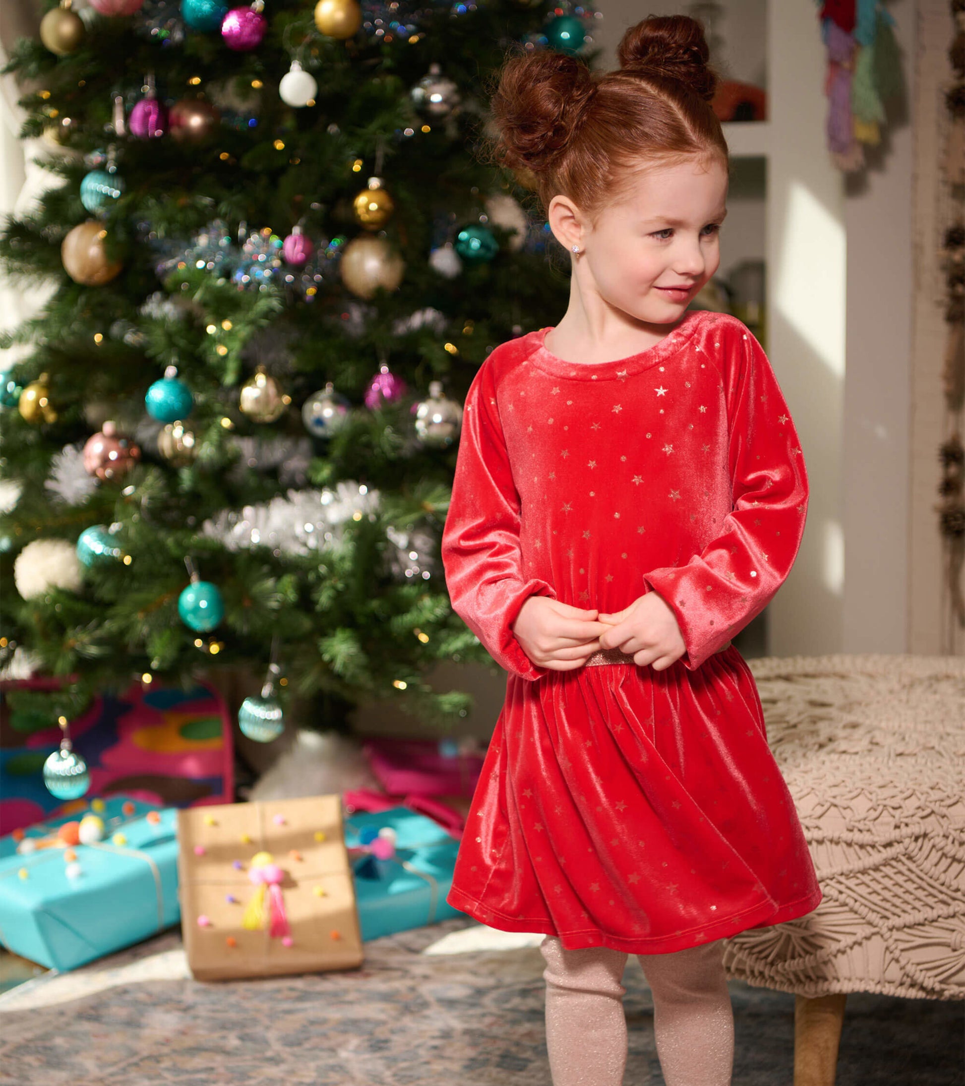 Girls Holiday Stars Crushed Velour Dress Girls Holiday Stars Crushed Velour Dress