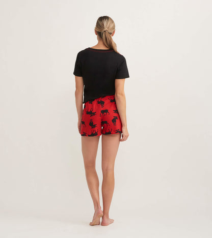 Moose on Red Women's Cotton Sleep Shorts