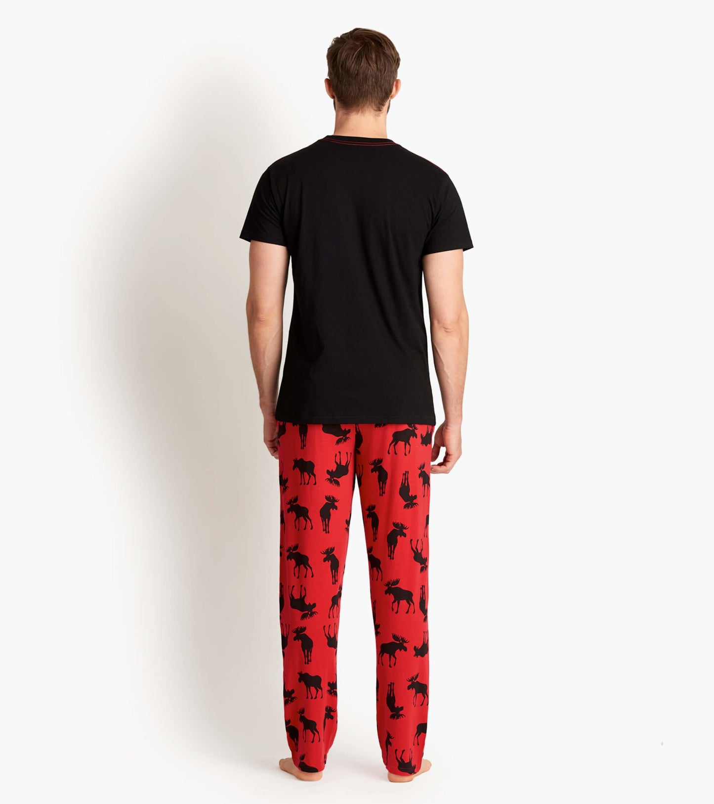 Pantalon de pyjama en jersey pour homme – Orignal sur fond rouge