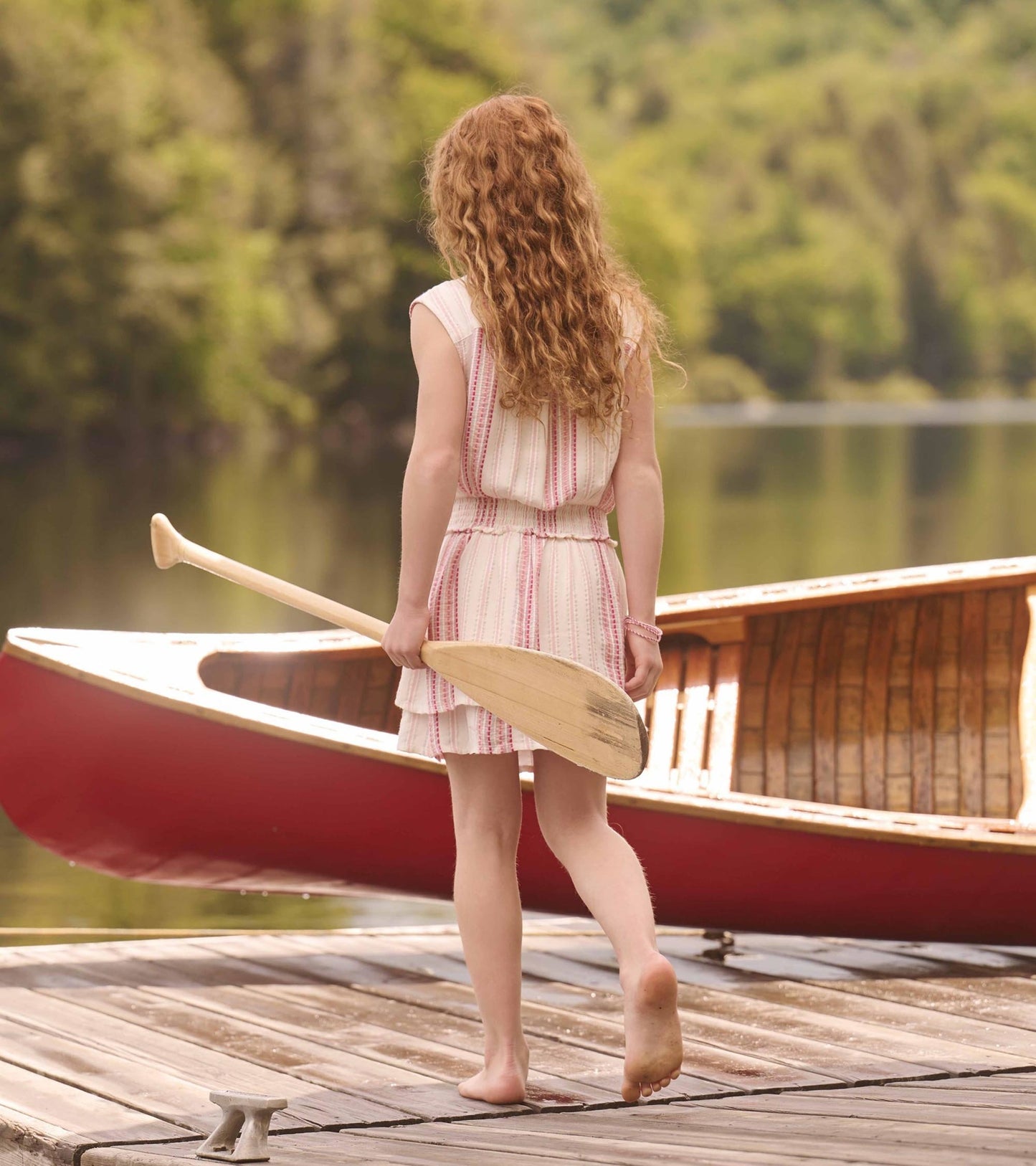 Robe à taille froncée – Ruban à rayures