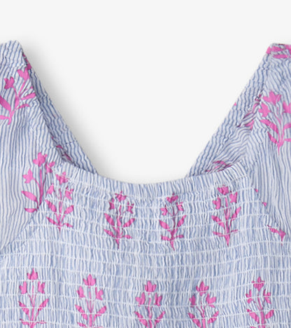 Robe froncée en seersucker – Fleurs sauvages